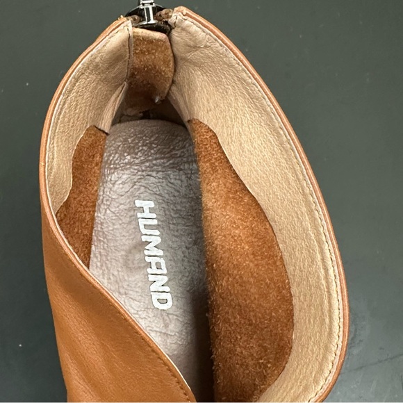 Rare HUMAND Ankle Boot Back Zip Rounded Block Heel Tan Brown Leather Woman 7.5 - Picture 10 of 11